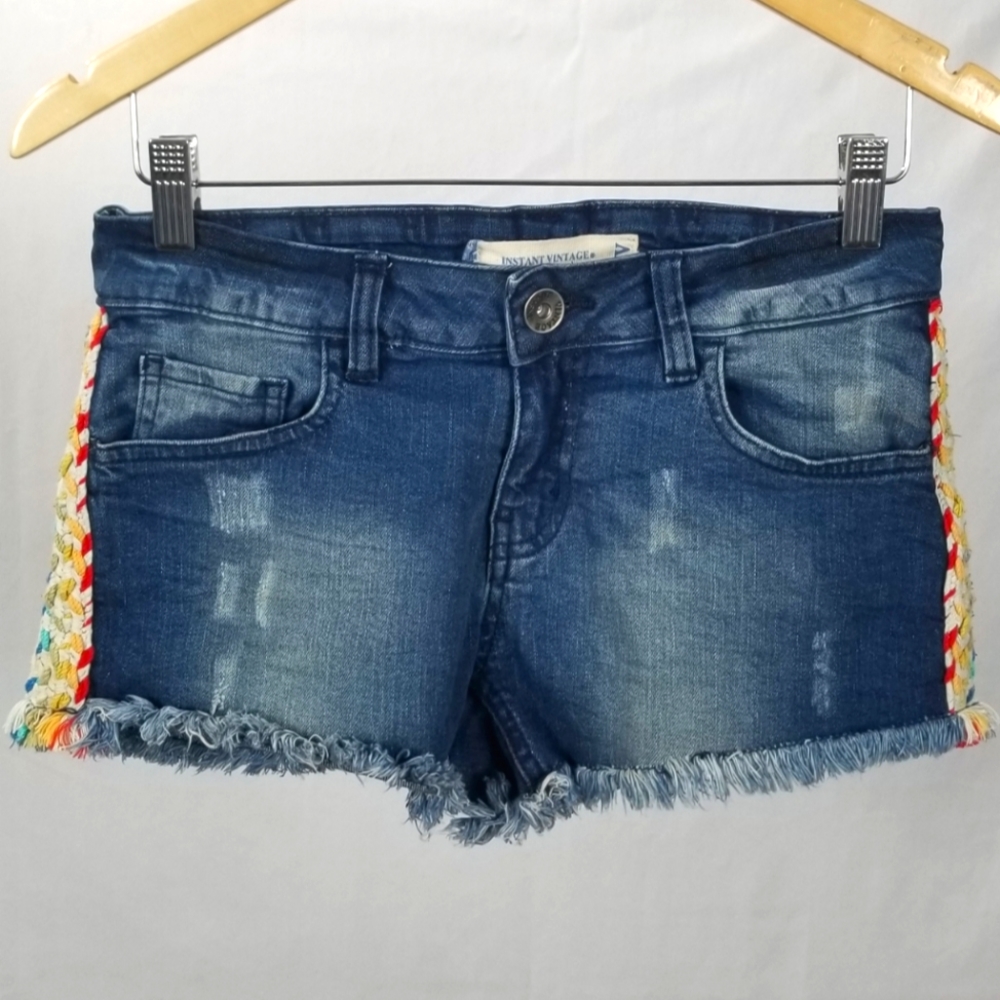 Y2K Embroidered Distressed Denim Cut Off Low Rise Shorts Instant Vintage Size 5